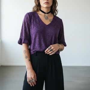 VTG Studio 1940 L‎ Purple Lace Bell Sleeve Top USA Whimsygoth Retro Fairy Witchy